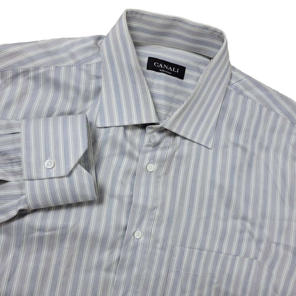 Canali‎ Mens 43-17 Multicolor Striped Button Up Long Sleeve Made In Italy